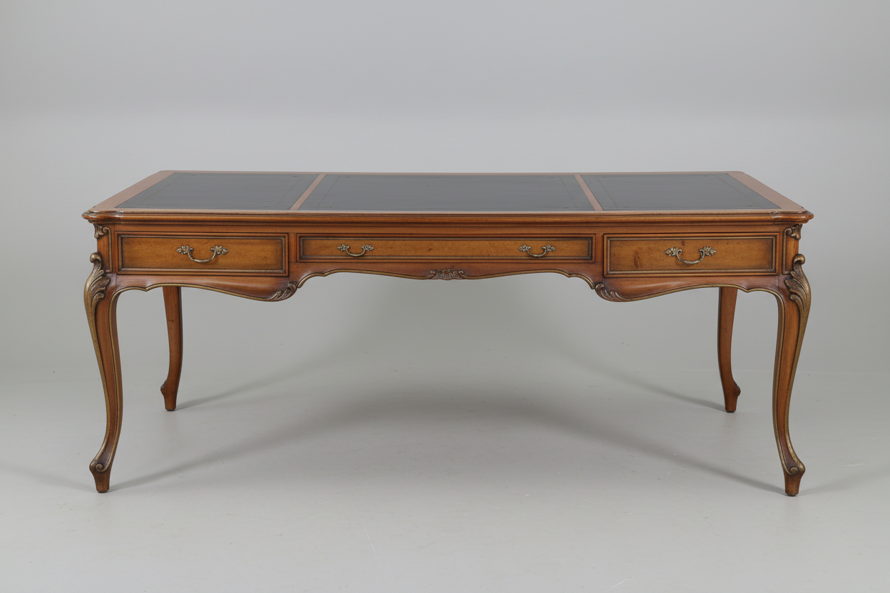 French Provincial style Writing Table/Desk, with tooled charcoal leather top