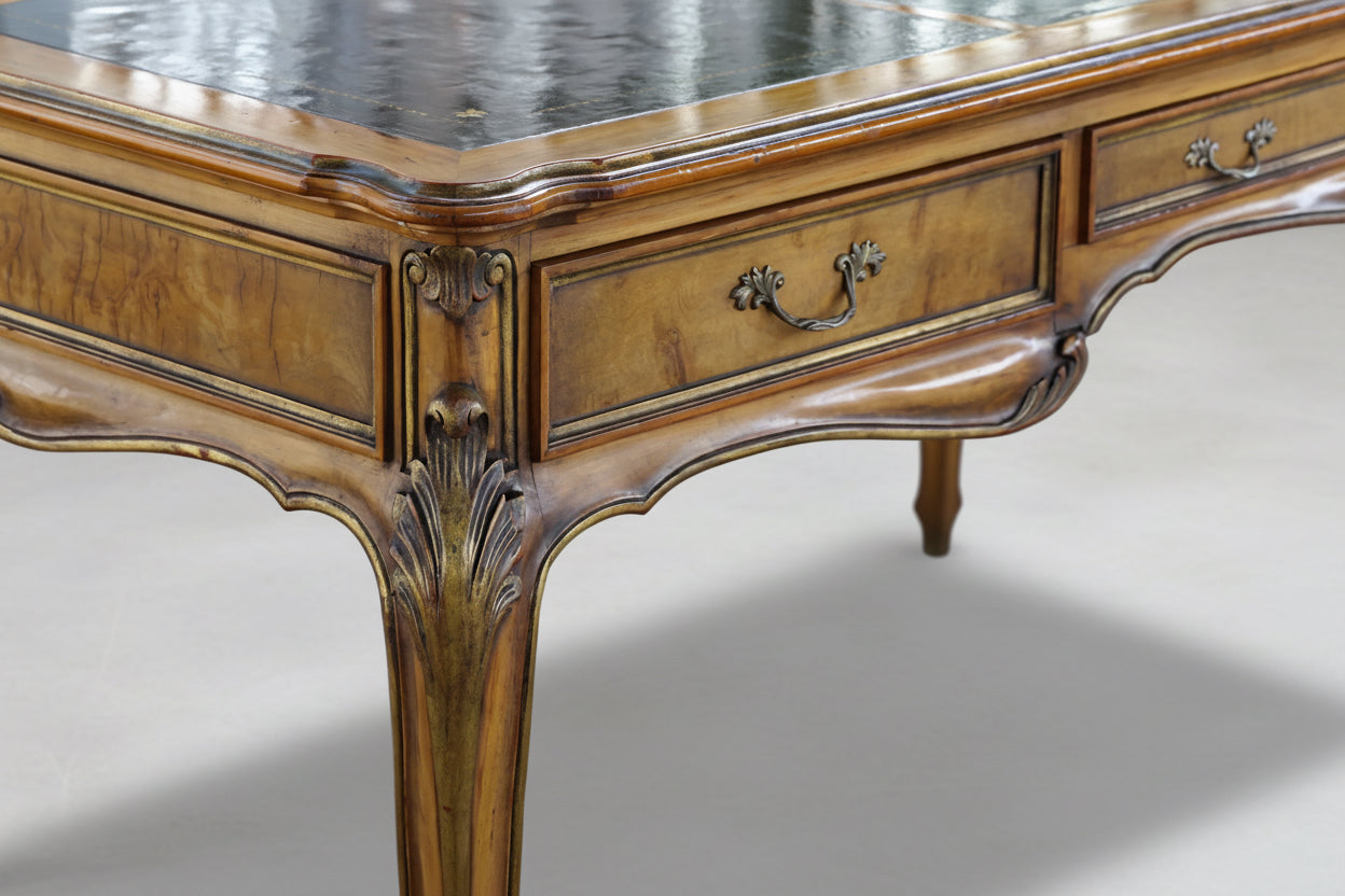 French Provincial style Writing Table/Desk, with tooled charcoal leather top