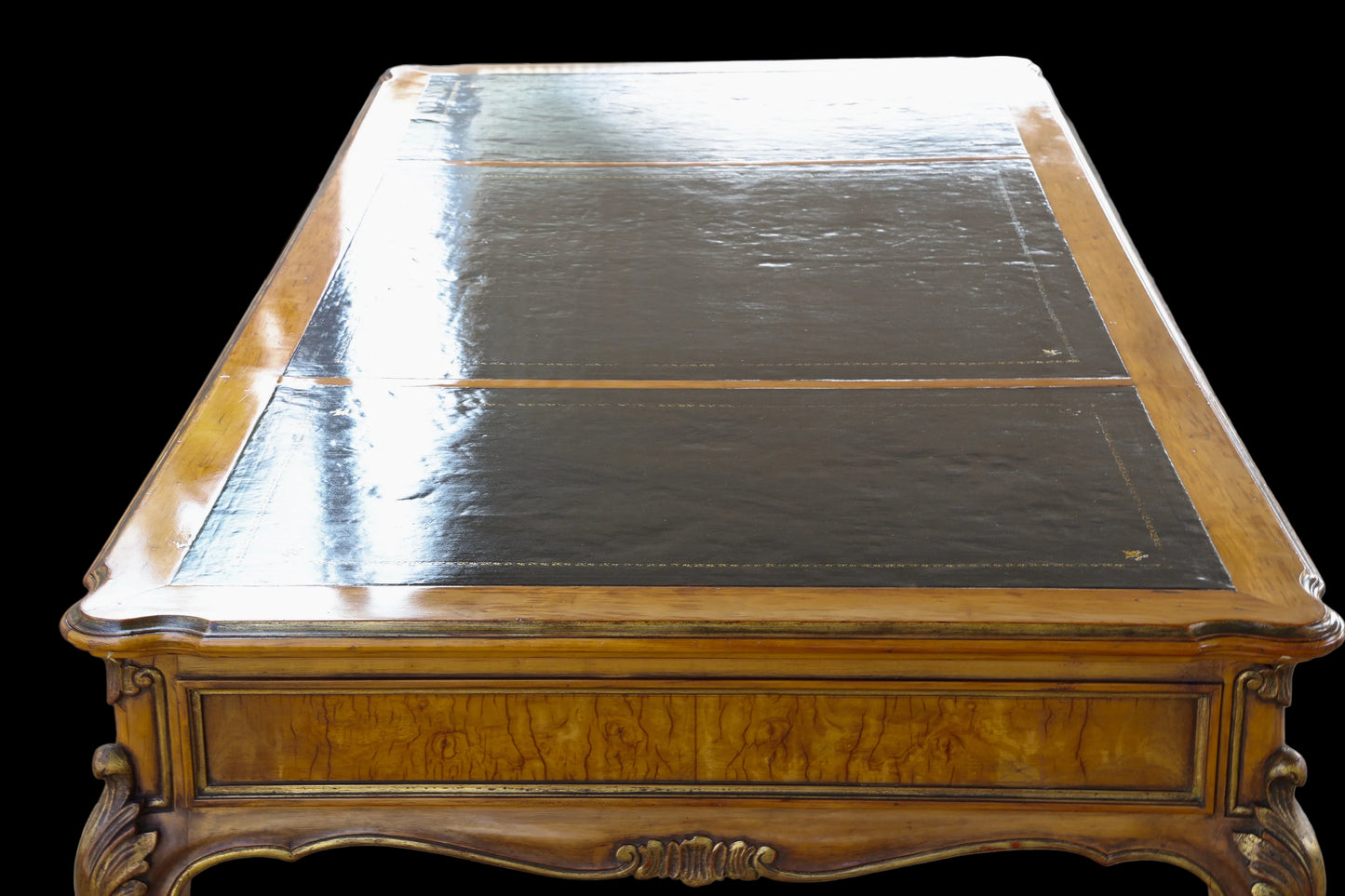 French Provincial style Writing Table/Desk, with tooled charcoal leather top