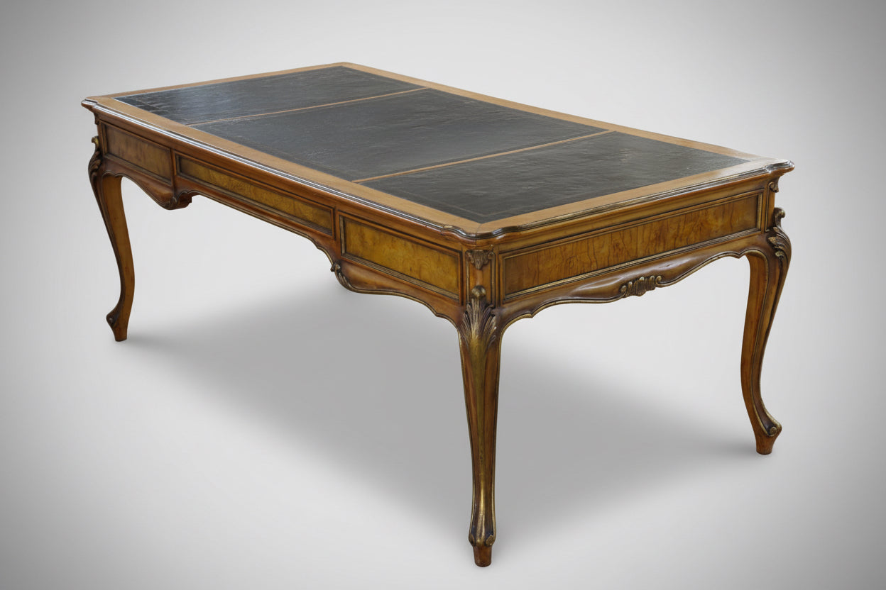 French Provincial style Writing Table/Desk, with tooled charcoal leather top
