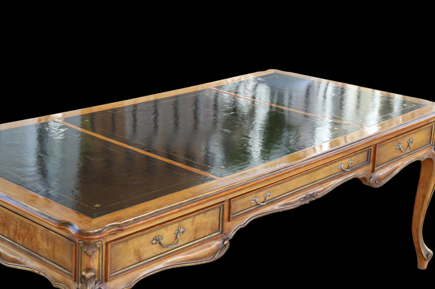 French Provincial style Writing Table/Desk, with tooled charcoal leather top