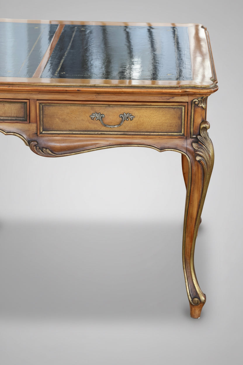 French Provincial style Writing Table/Desk, with tooled charcoal leather top
