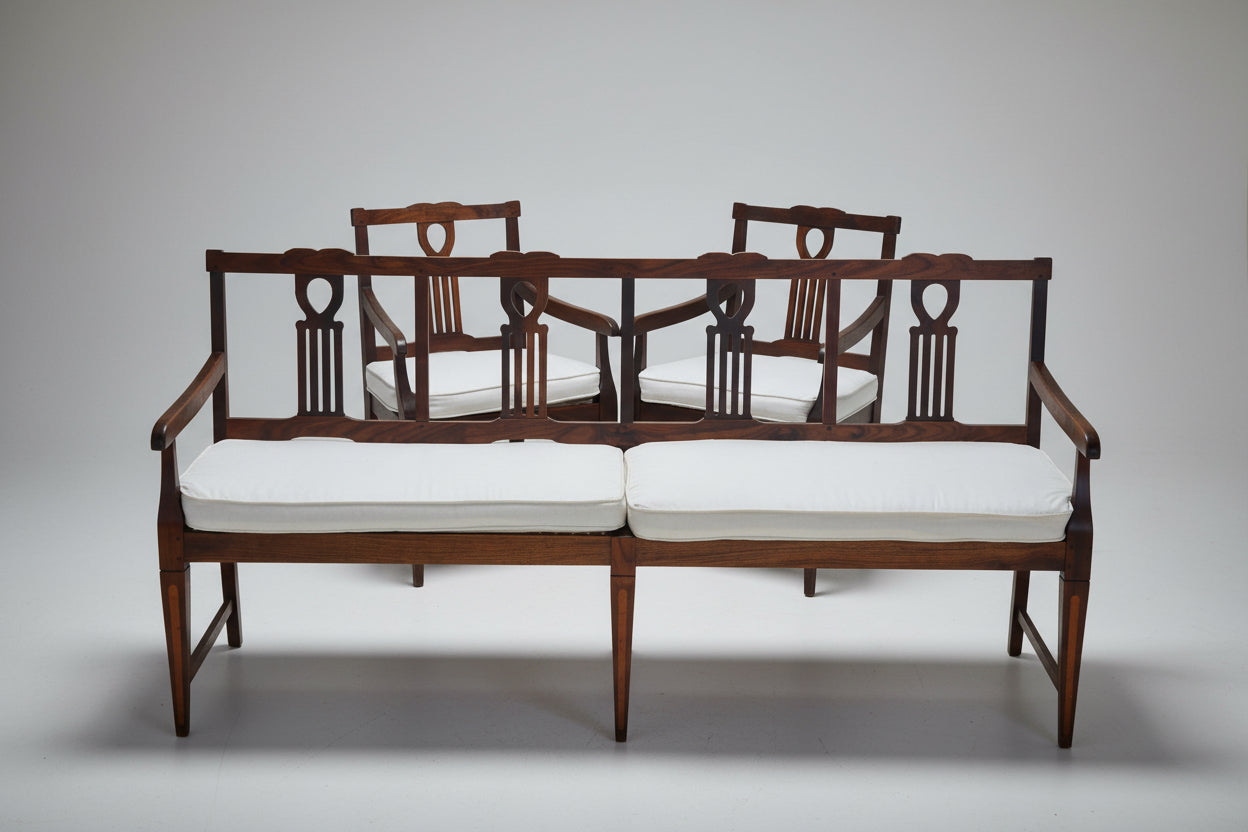 20th Century Cape Neoclassical style stinkwood and yellowwood inlaid Settee and two Armchairs