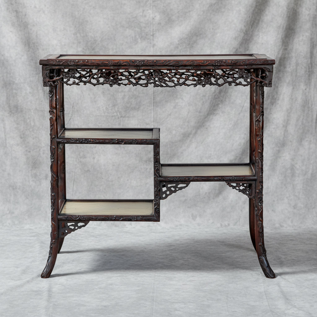 19th Century intricately carved Oriental Rosewood Three Tier Shelf
