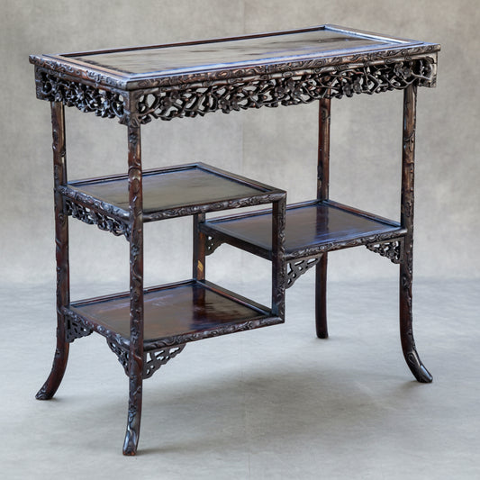 19th Century intricately carved Oriental Rosewood Three Tier Shelf