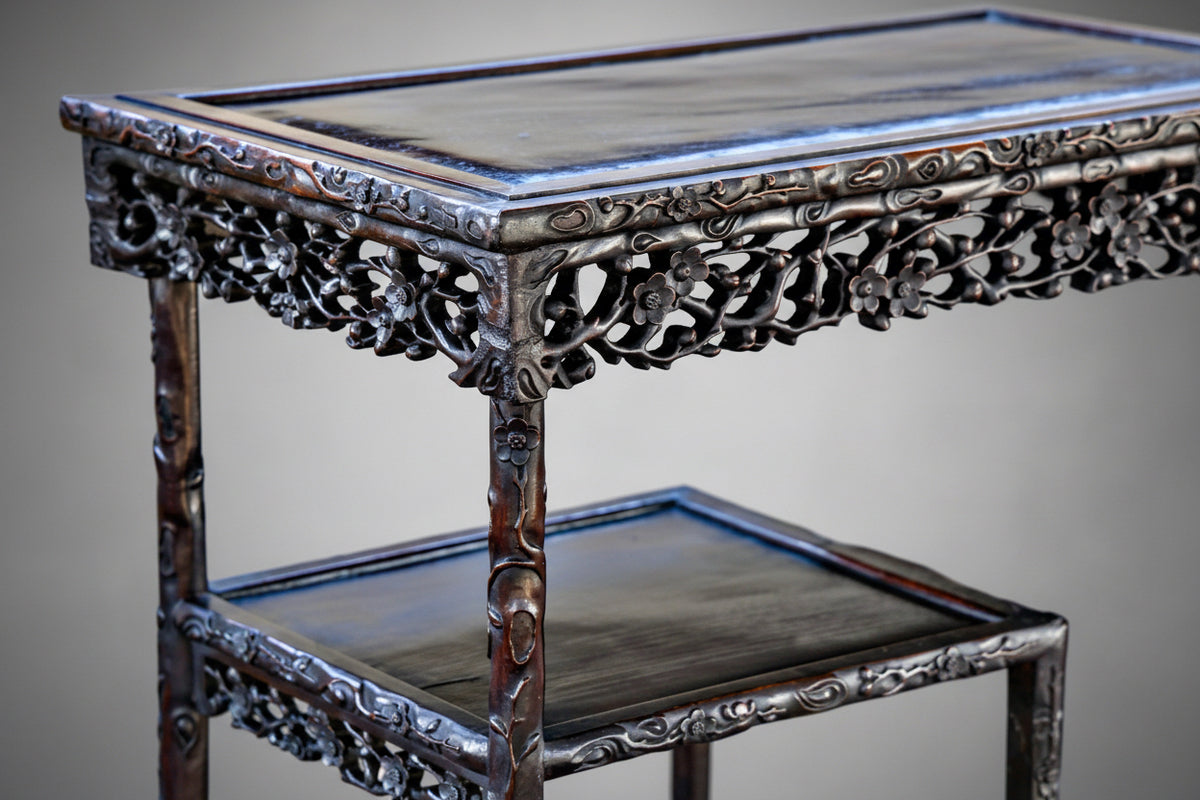 19th Century intricately carved Oriental Rosewood Three Tier Shelf