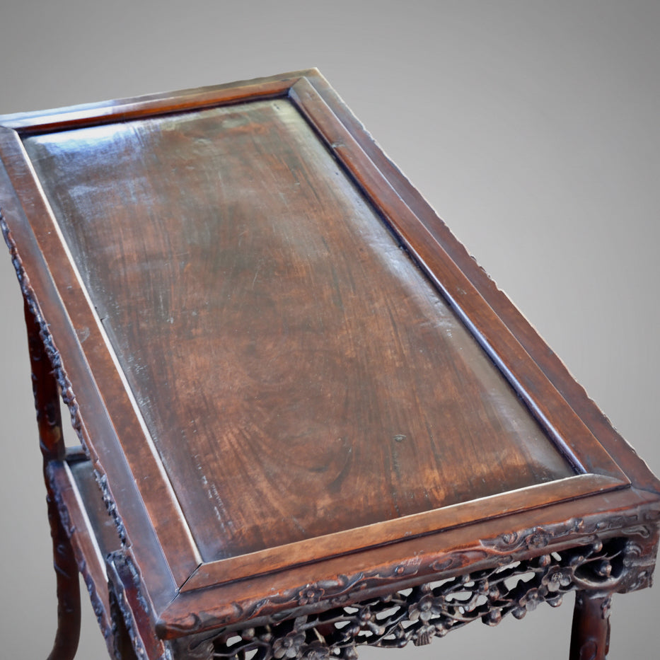 19th Century intricately carved Oriental Rosewood Three Tier Shelf