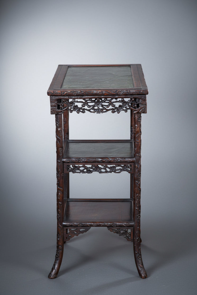 19th Century intricately carved Oriental Rosewood Three Tier Shelf