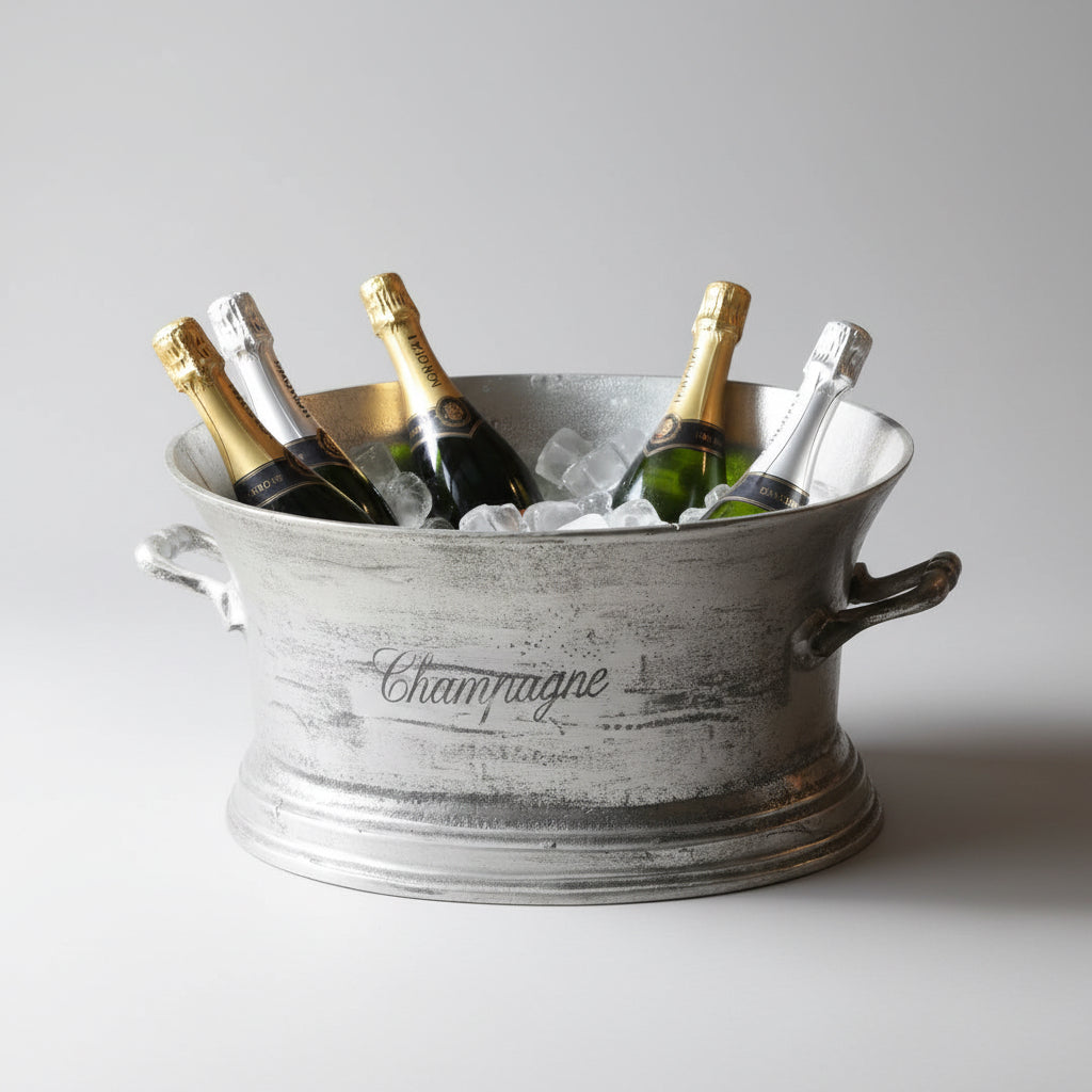 Large antiqued pewter finished metal Champagne Bucket - SOLD