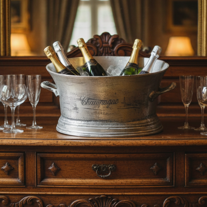 Large antiqued pewter finished metal Champagne Bucket - SOLD