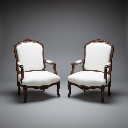 Fine pair of French Louis XV style Fauteuil Armchairs