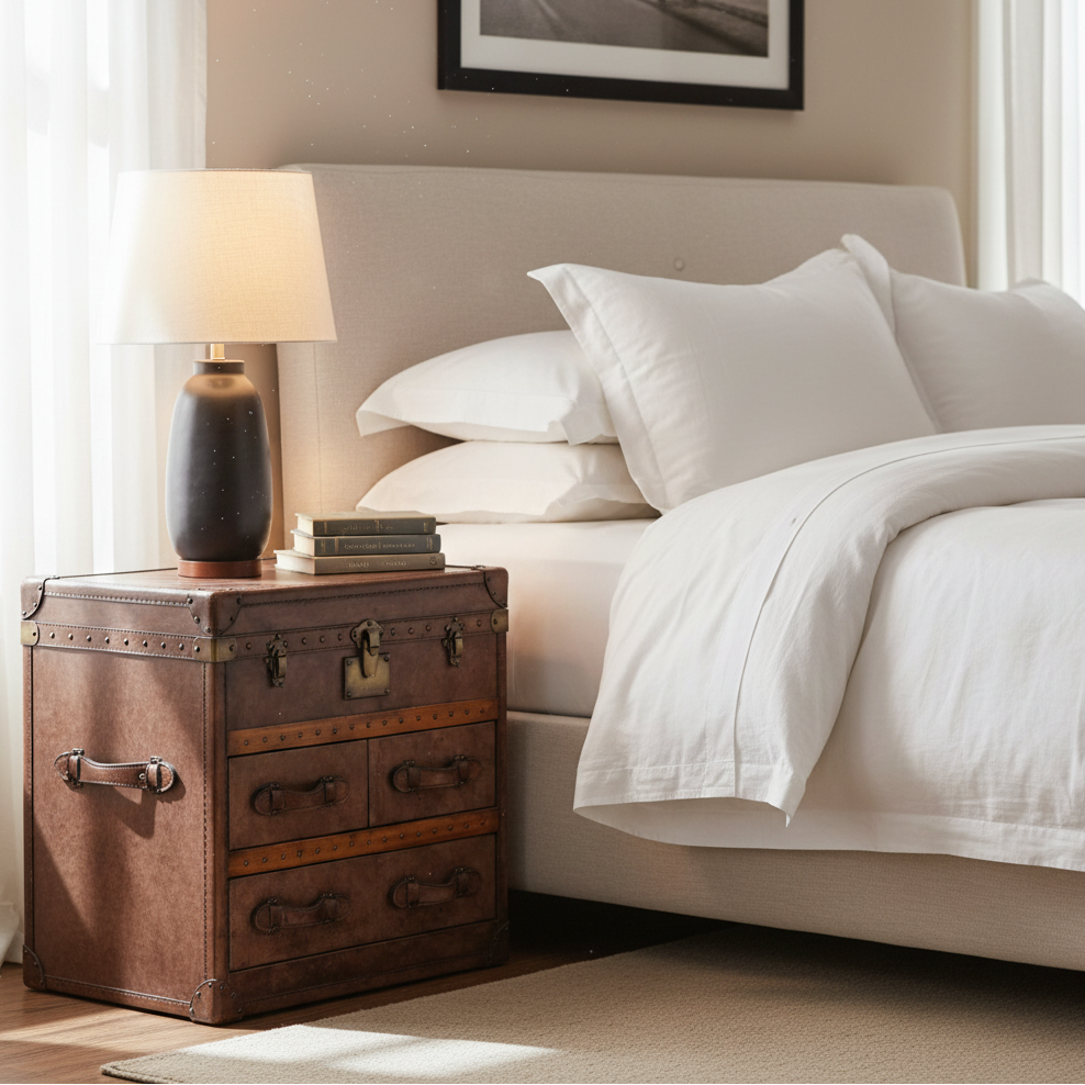 Pair of leather trunk style Pedestals