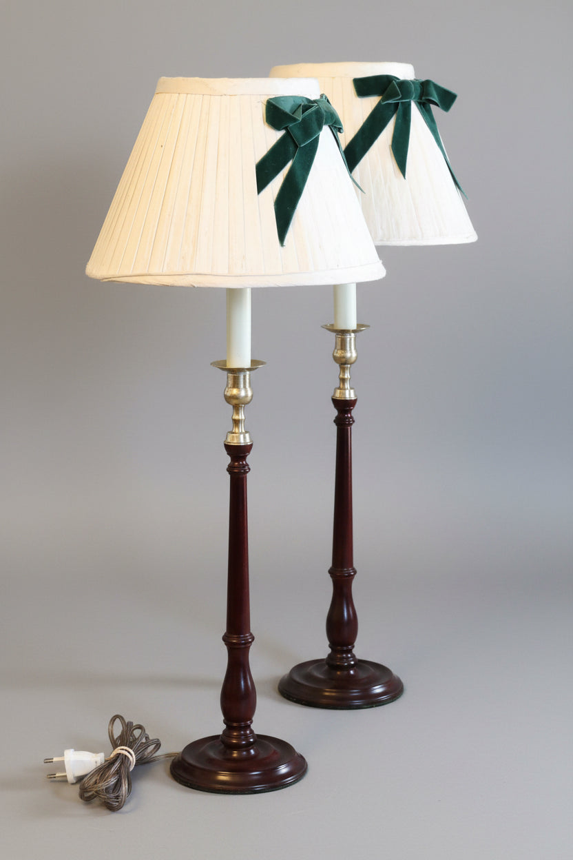 Pair of turned wood & brass Table Lamps