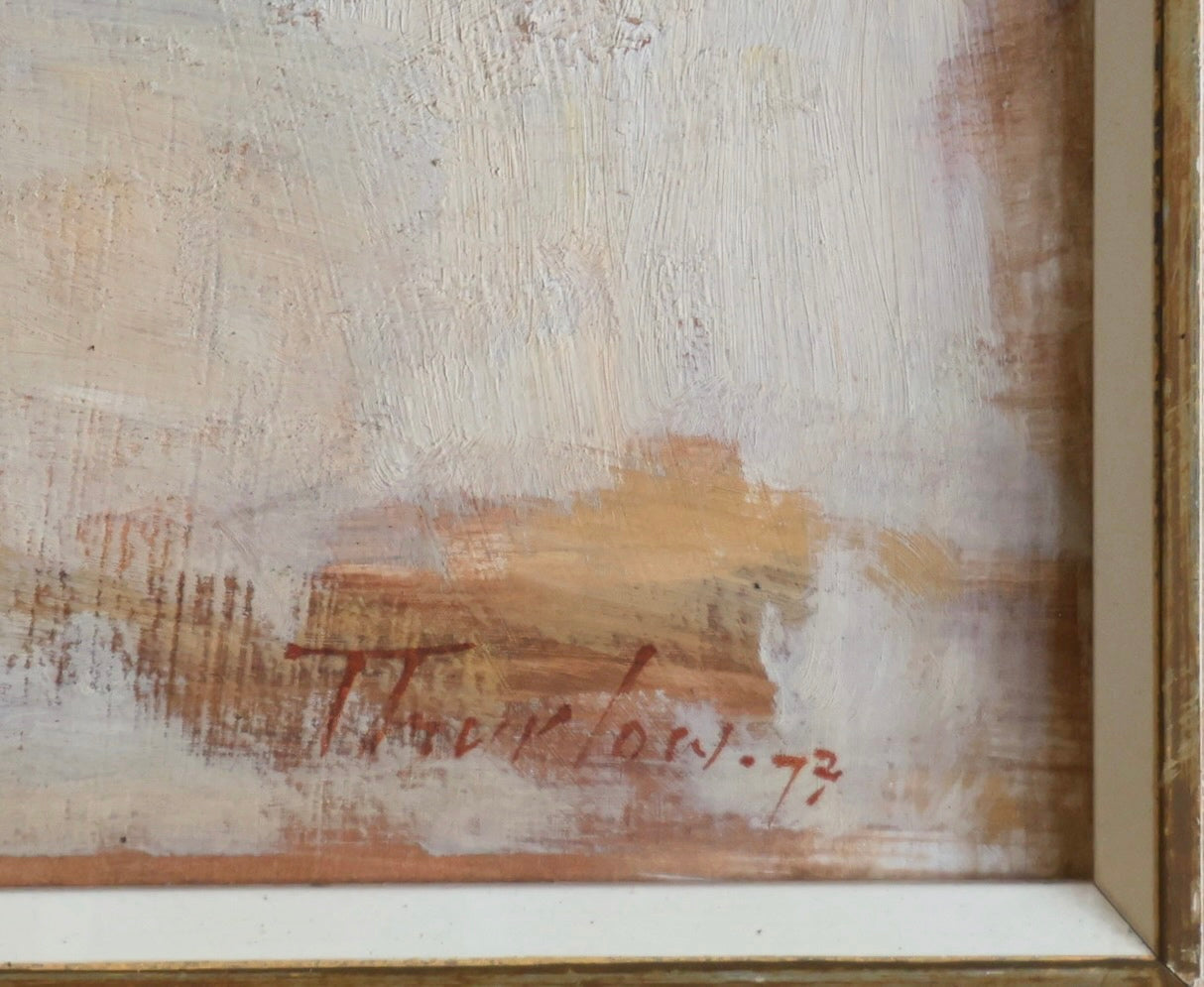 Arched bridge over river - Oil - Signed Eunice Dorothea THURLOW (1925-2007)