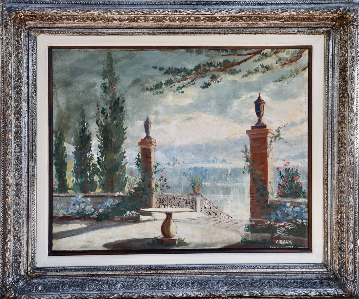 Lake Lago Maggiore, Pallanza - Oil on board - Signed A ZAGNI