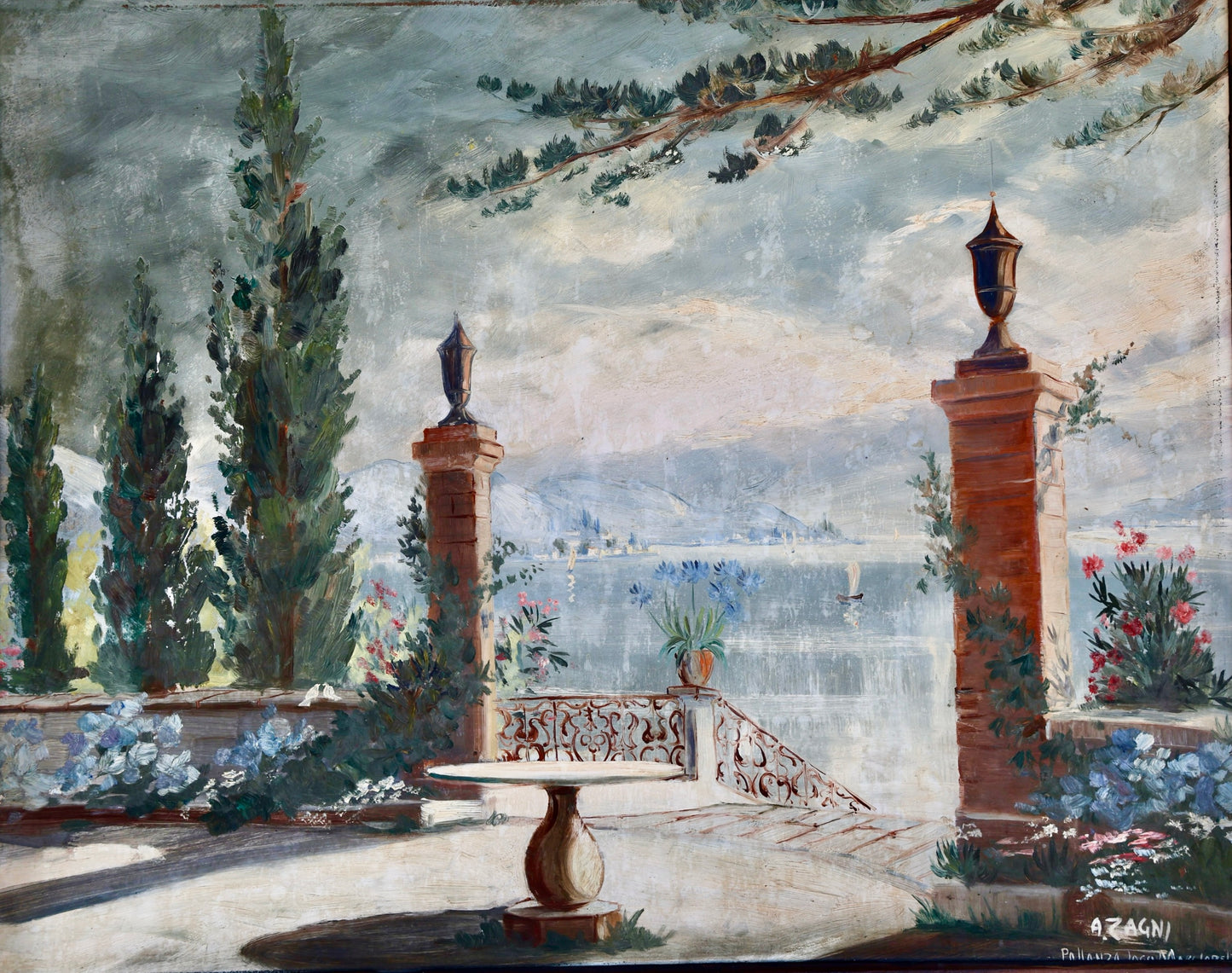 Lake Lago Maggiore, Pallanza - Oil on board - Signed A ZAGNI