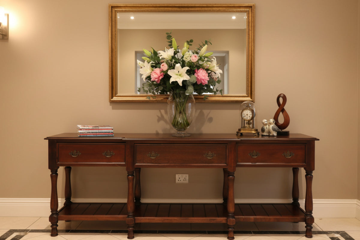 Three drawer Breakfront mahogany Console/Server Table