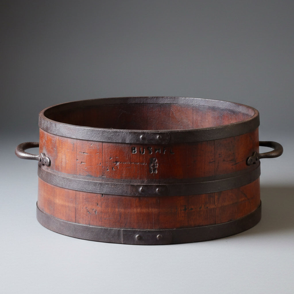 19th Century metal banded teak Bushel Measure