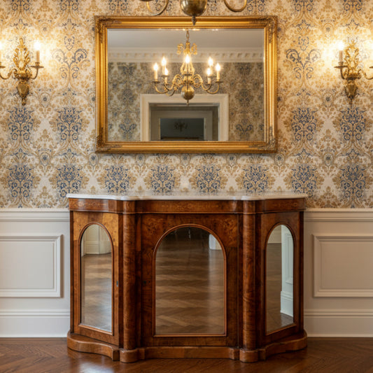 Victorian inlaid burr walnut marble topped Side Cabinet/Chiffonier