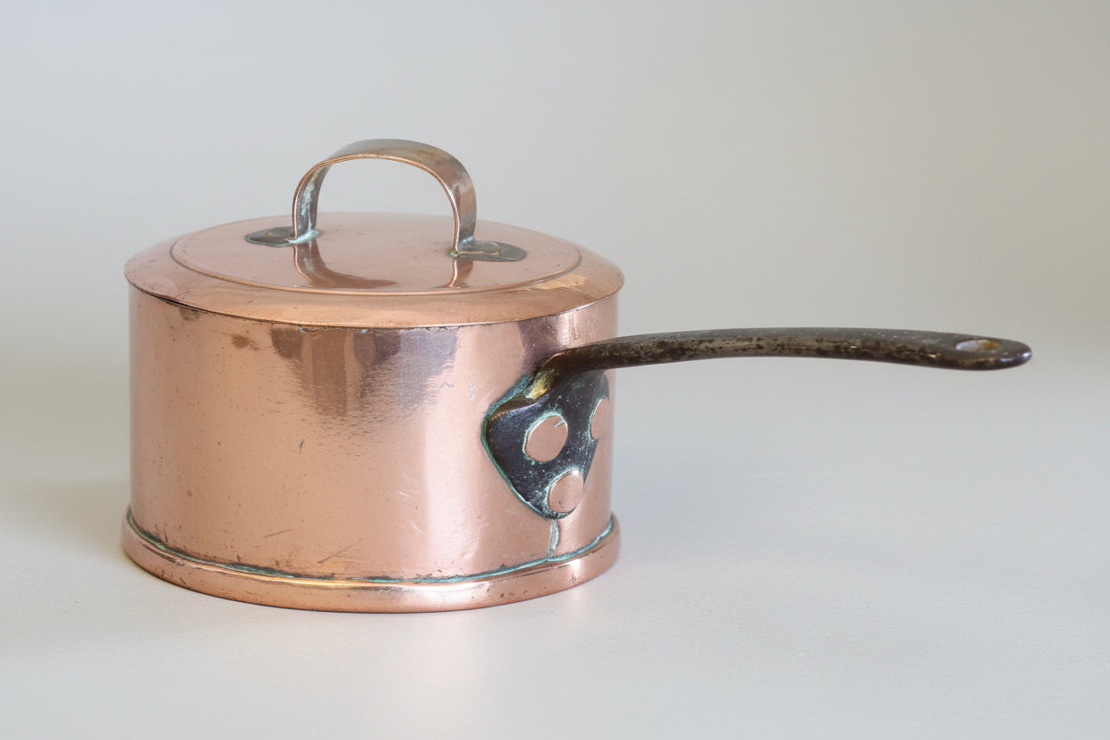 19th Century copper lidded Pot, with wrought iron handle