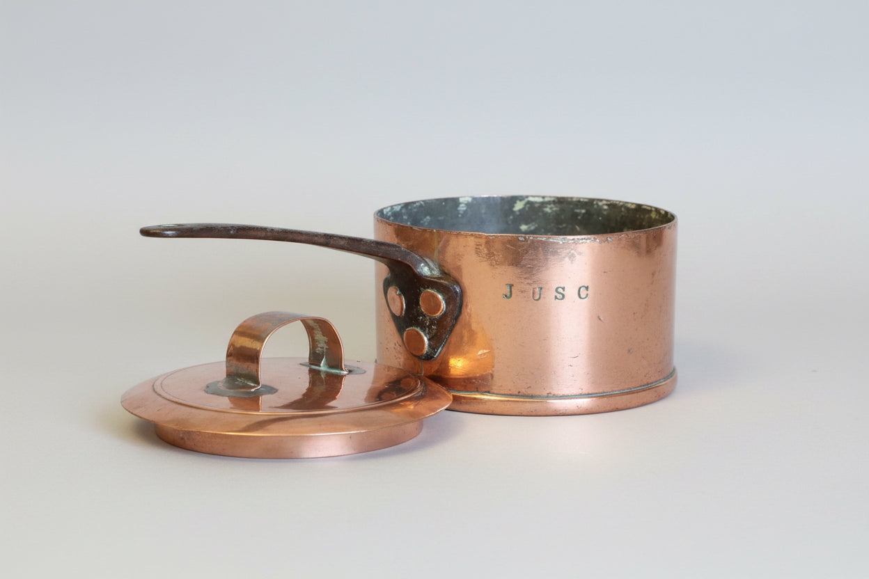 19th Century copper lidded Pot, with wrought iron handle