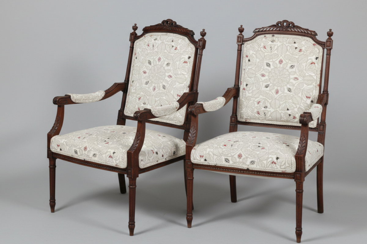 Fine pair of 19th/20th Century carved walnut Louis XVI style Armchairs