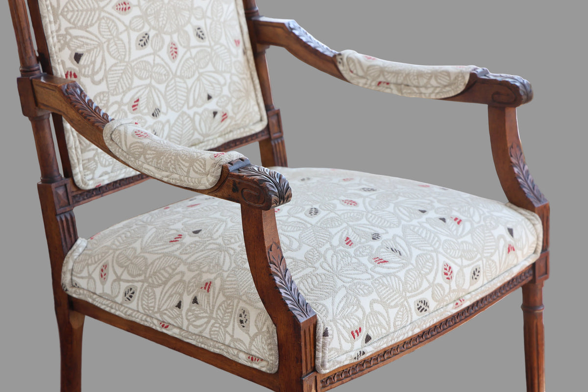 Fine pair of 19th/20th Century carved walnut Louis XVI style Armchairs