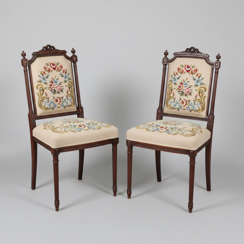 Fine pair of 19th/20th Century carved walnut Louis XVI style Side Chairs