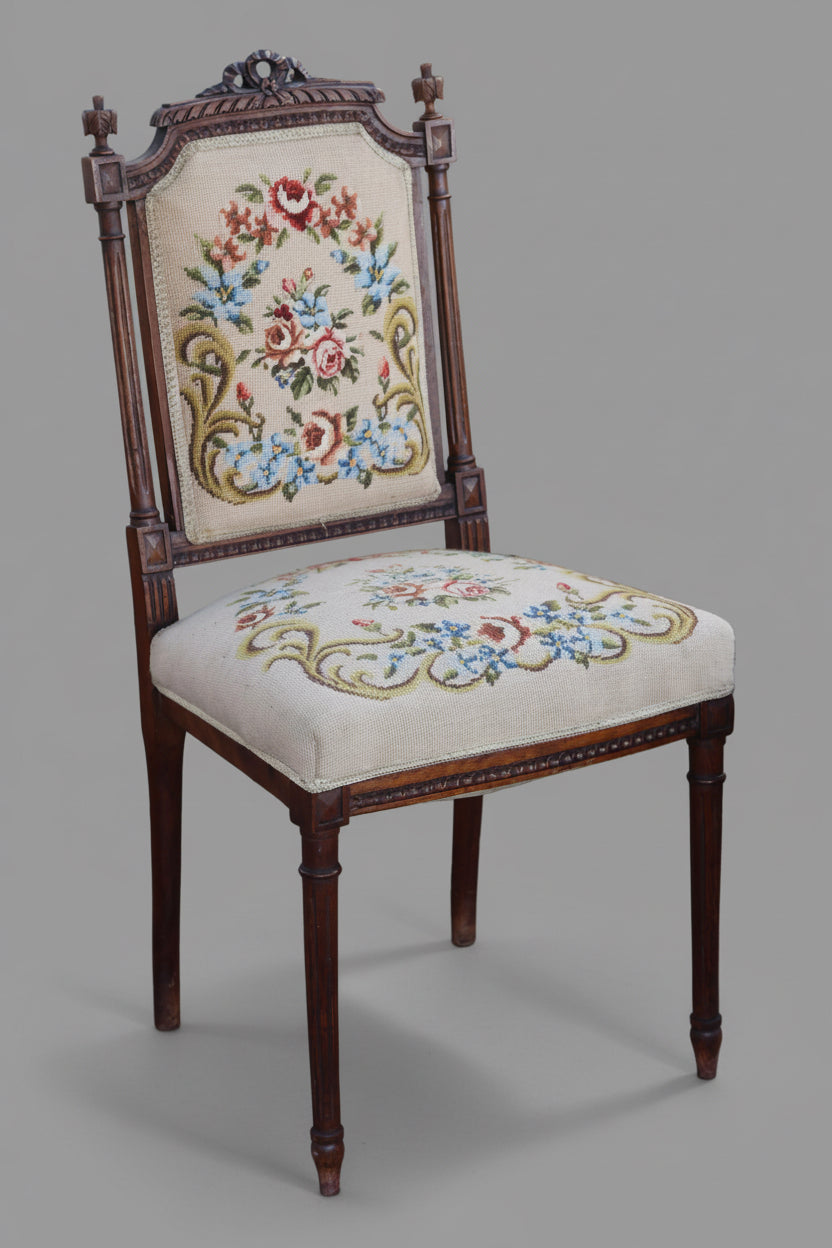 Fine pair of 19th/20th Century carved walnut Louis XVI style Side Chairs