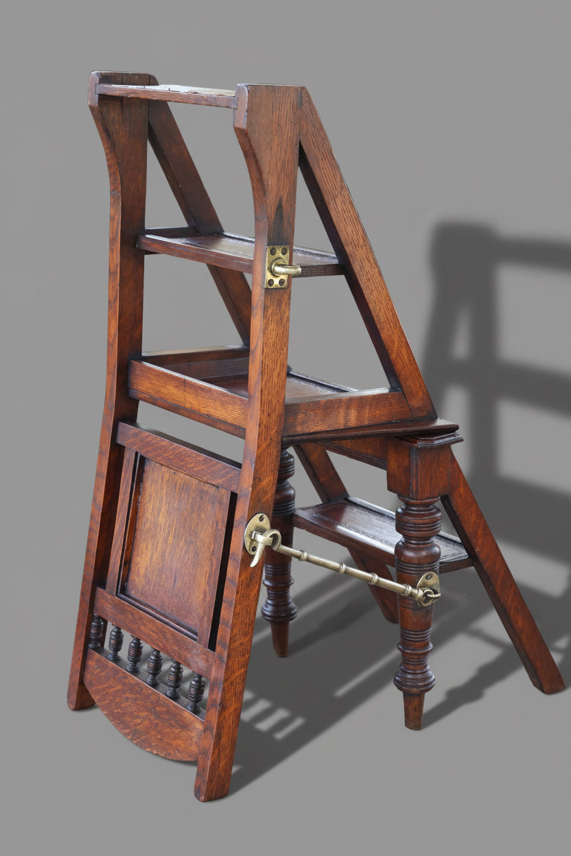 Rare Edwardian oak Metamorphic Library Chair or Library Steps