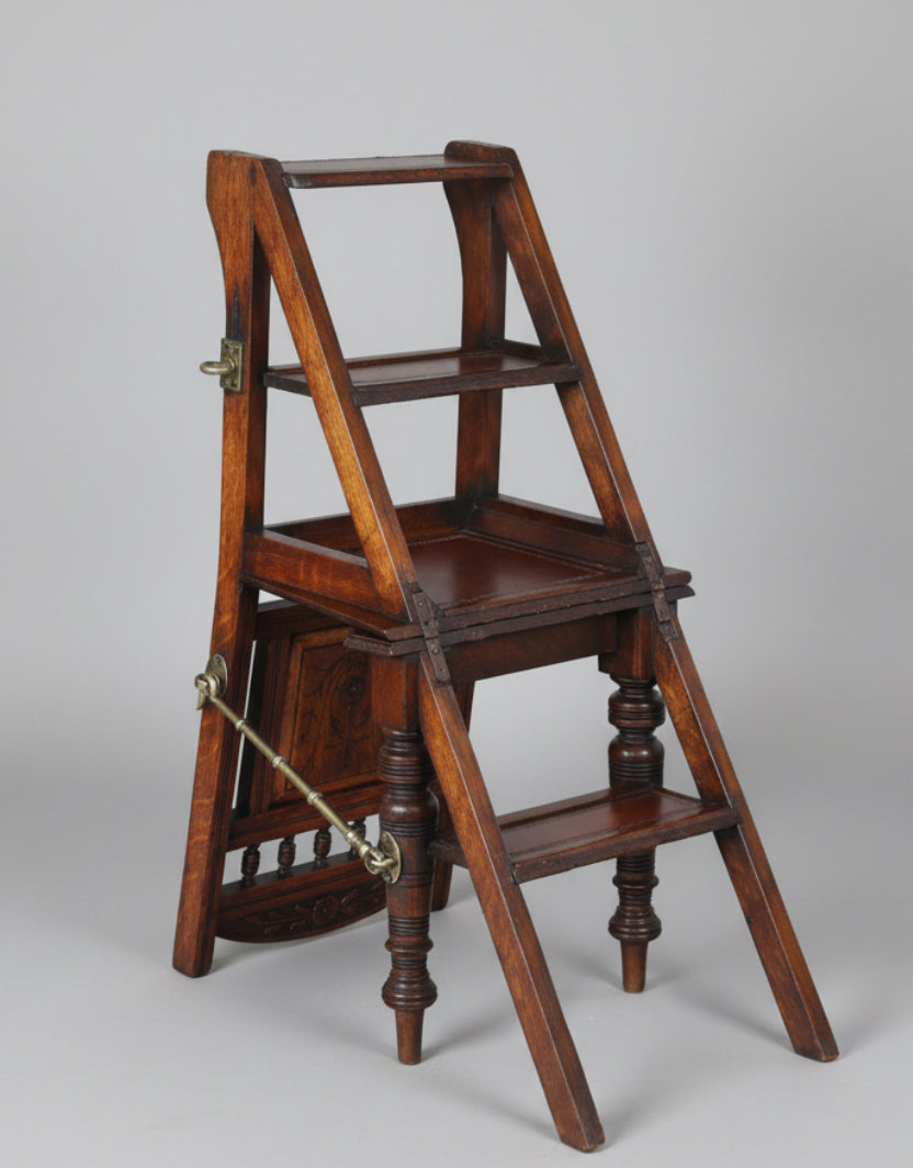 Rare Edwardian oak Metamorphic Library Chair or Library Steps