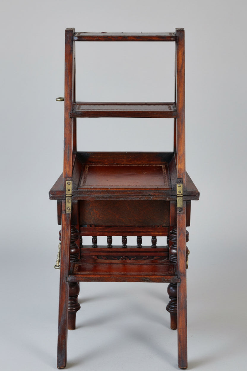Rare Edwardian oak Metamorphic Library Chair or Library Steps