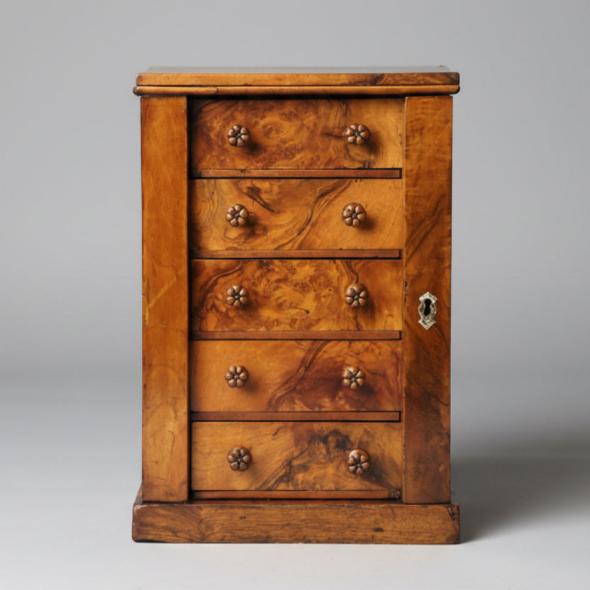 Victorian burr walnut Table top Wellington style Chest of Drawers