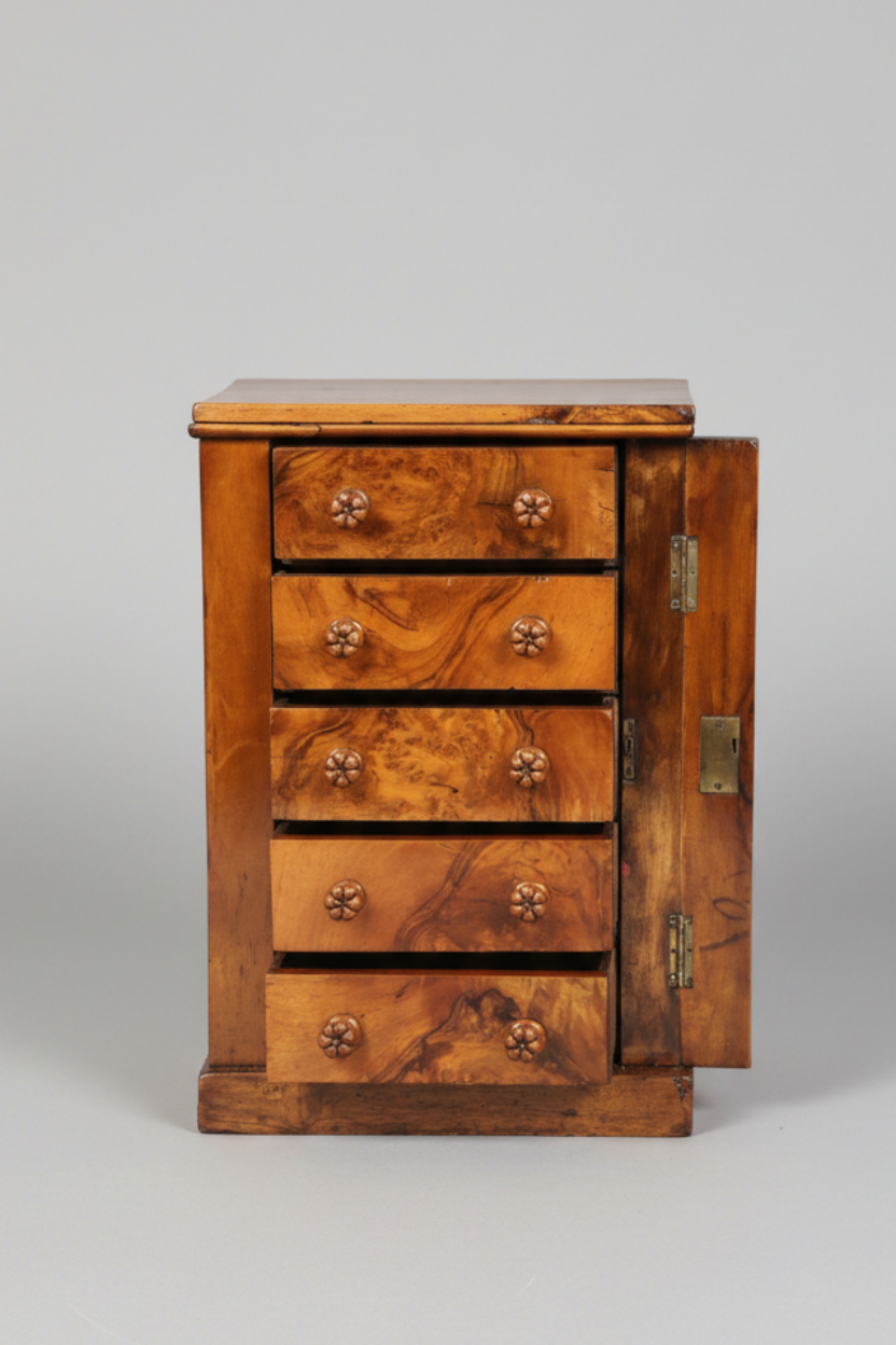 Victorian burr walnut Table top Wellington style Chest of Drawers