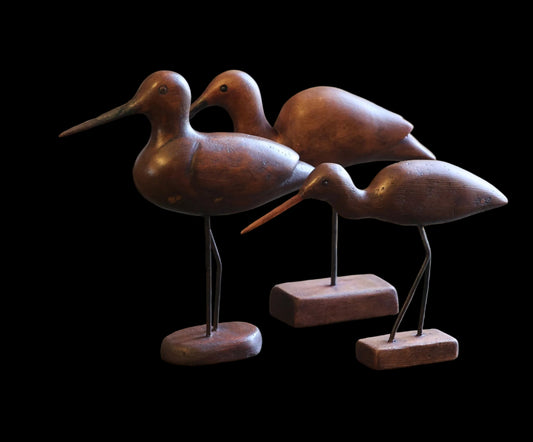 Three Vintage hand carved wooden Shorebirds