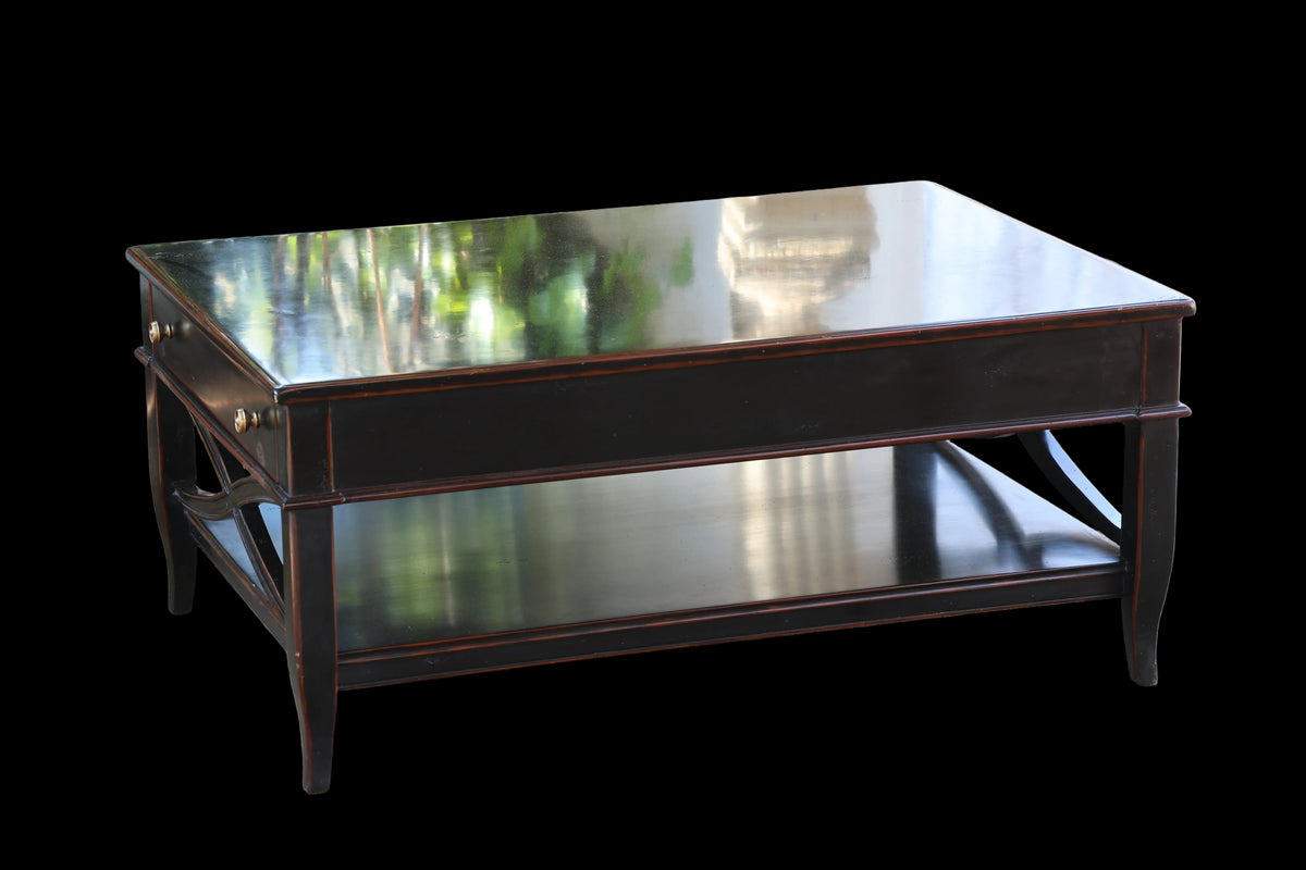 Stunning quality Ateliers De La Madeleine Black Lacquered Coffee Table - Theodore Alexander