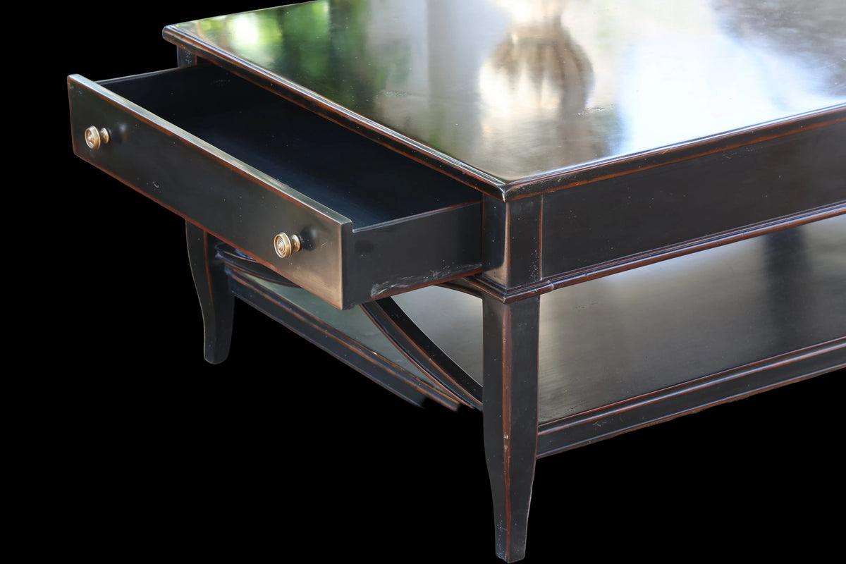 Stunning quality Ateliers De La Madeleine Black Lacquered Coffee Table - Theodore Alexander