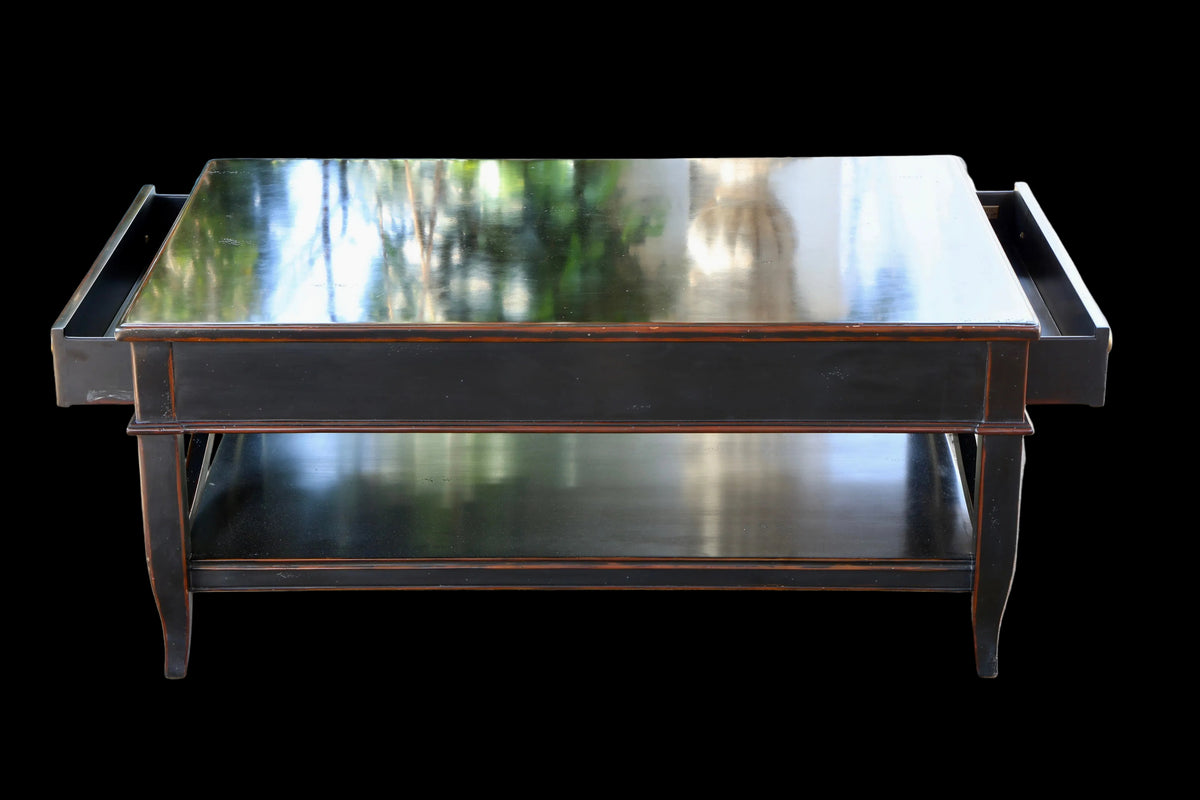 Stunning quality Ateliers De La Madeleine Black Lacquered Coffee Table - Theodore Alexander