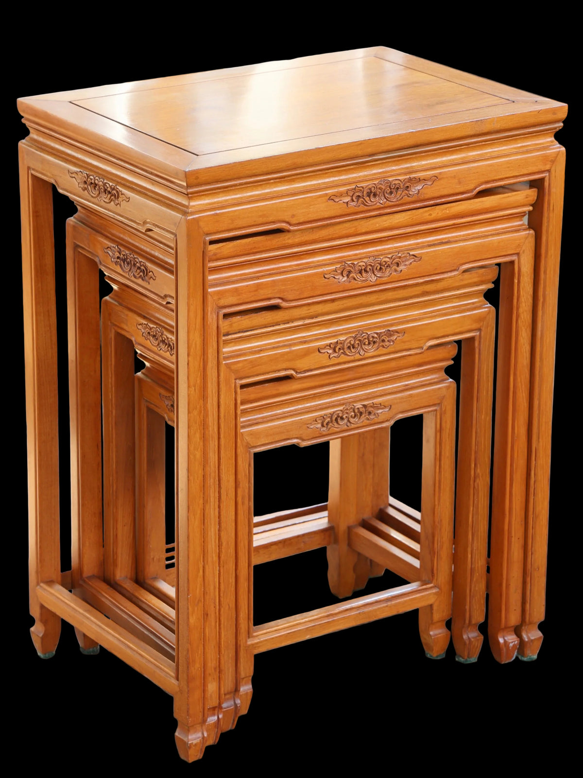 Vintage Oriental hardwood nest of four Tables