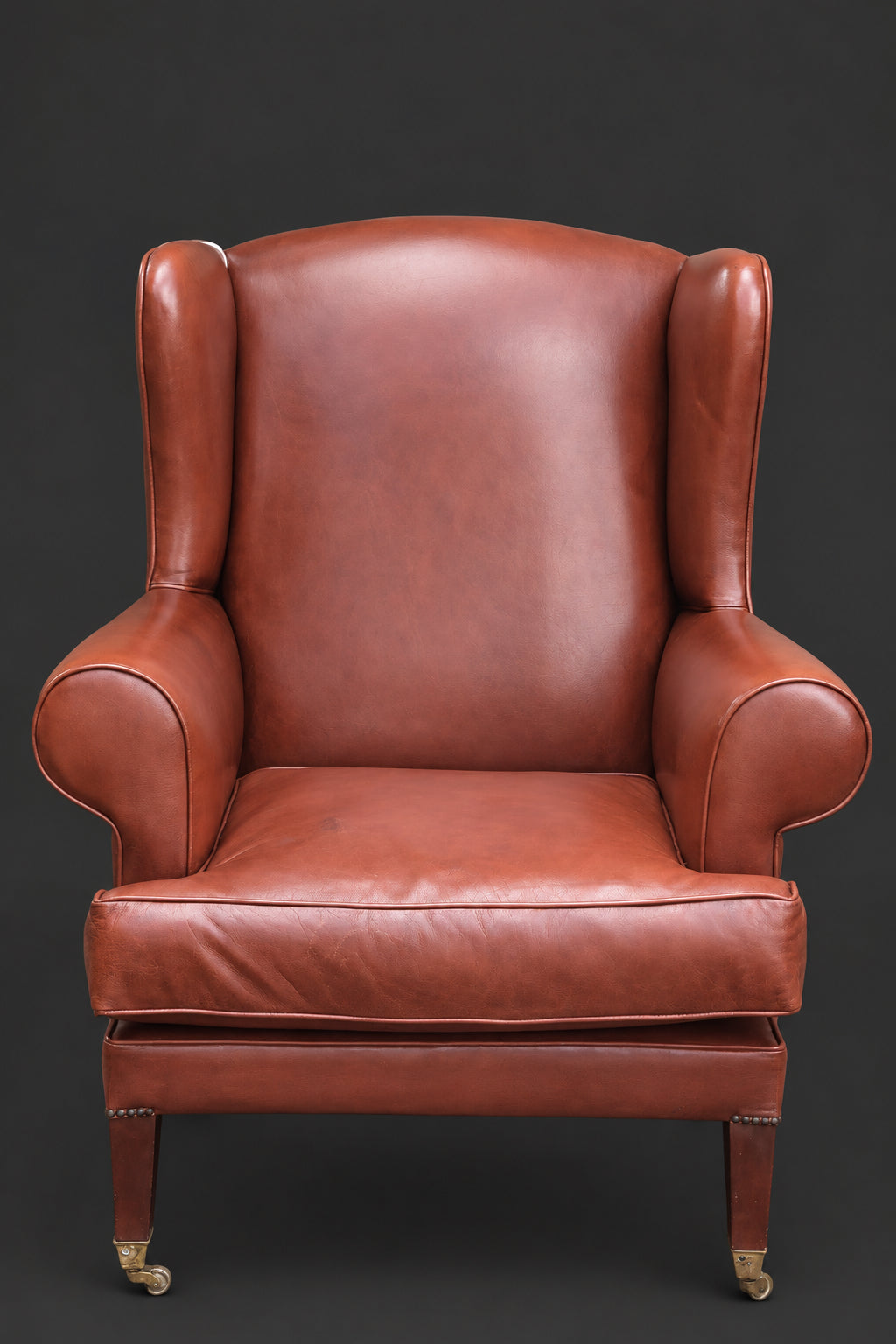 Georgian style tan leather Wingback Armchair