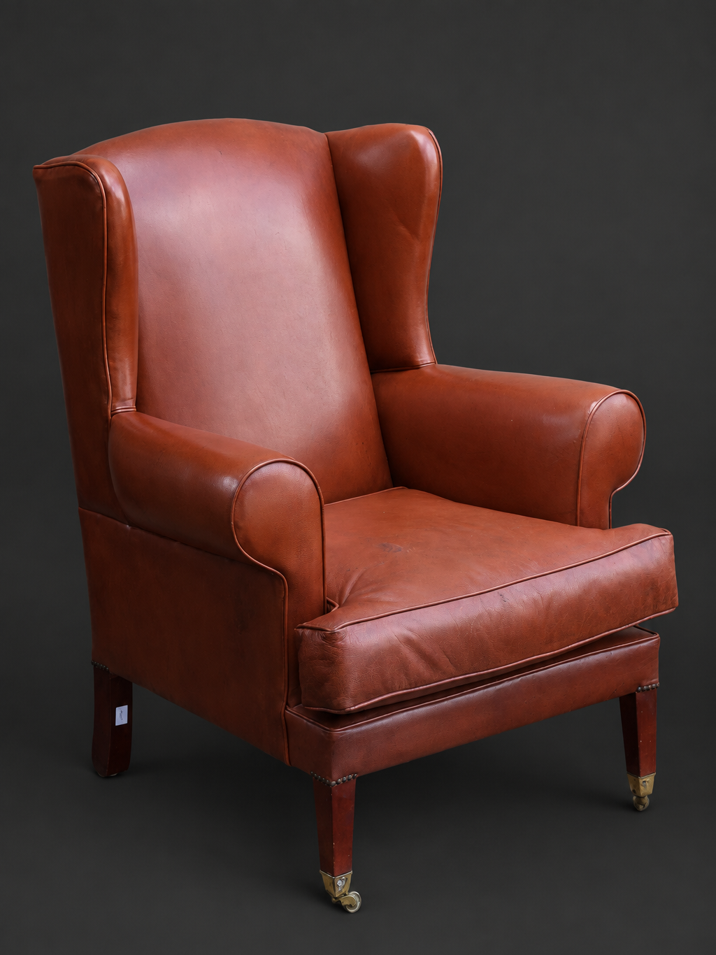 Georgian style tan leather Wingback Armchair
