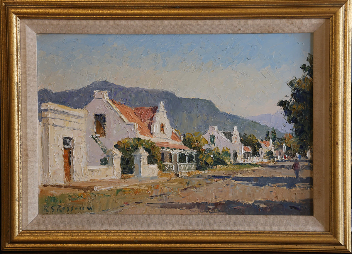 Roelof ROSSOUW - oil on board - Cape street scene