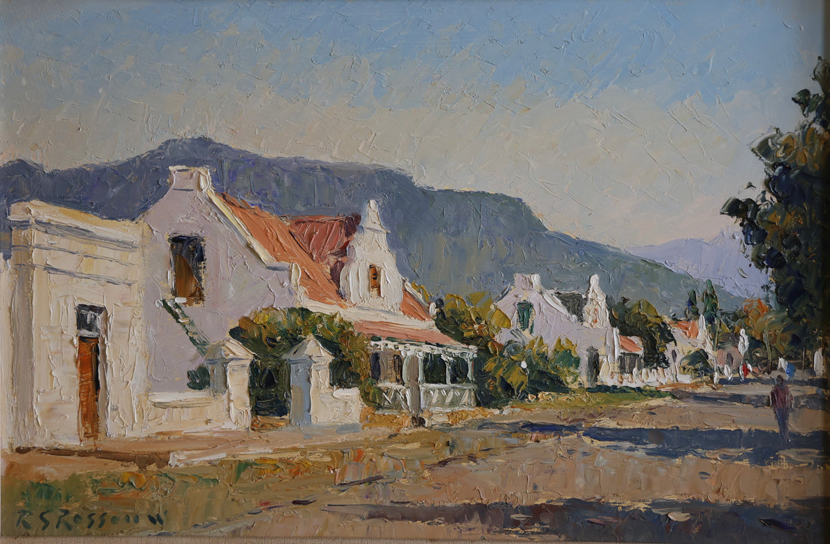 Roelof ROSSOUW - oil on board - Cape street scene