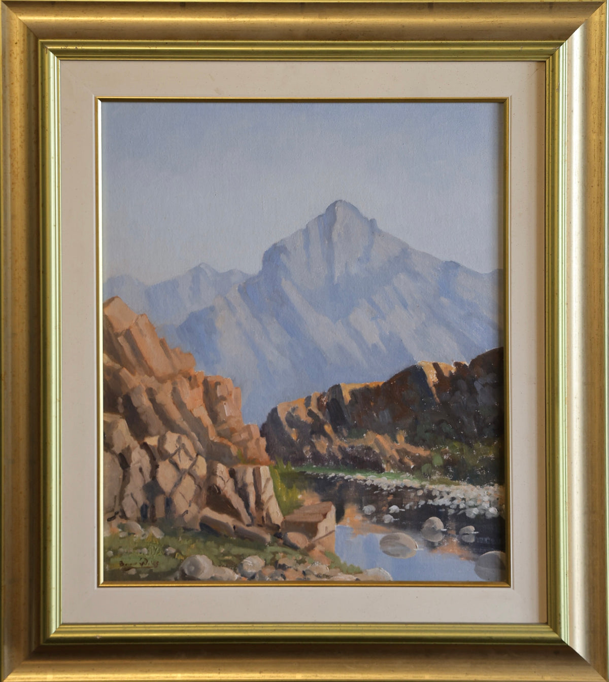 Brian WILES (1923-1993) - oil on board - river running through mountains