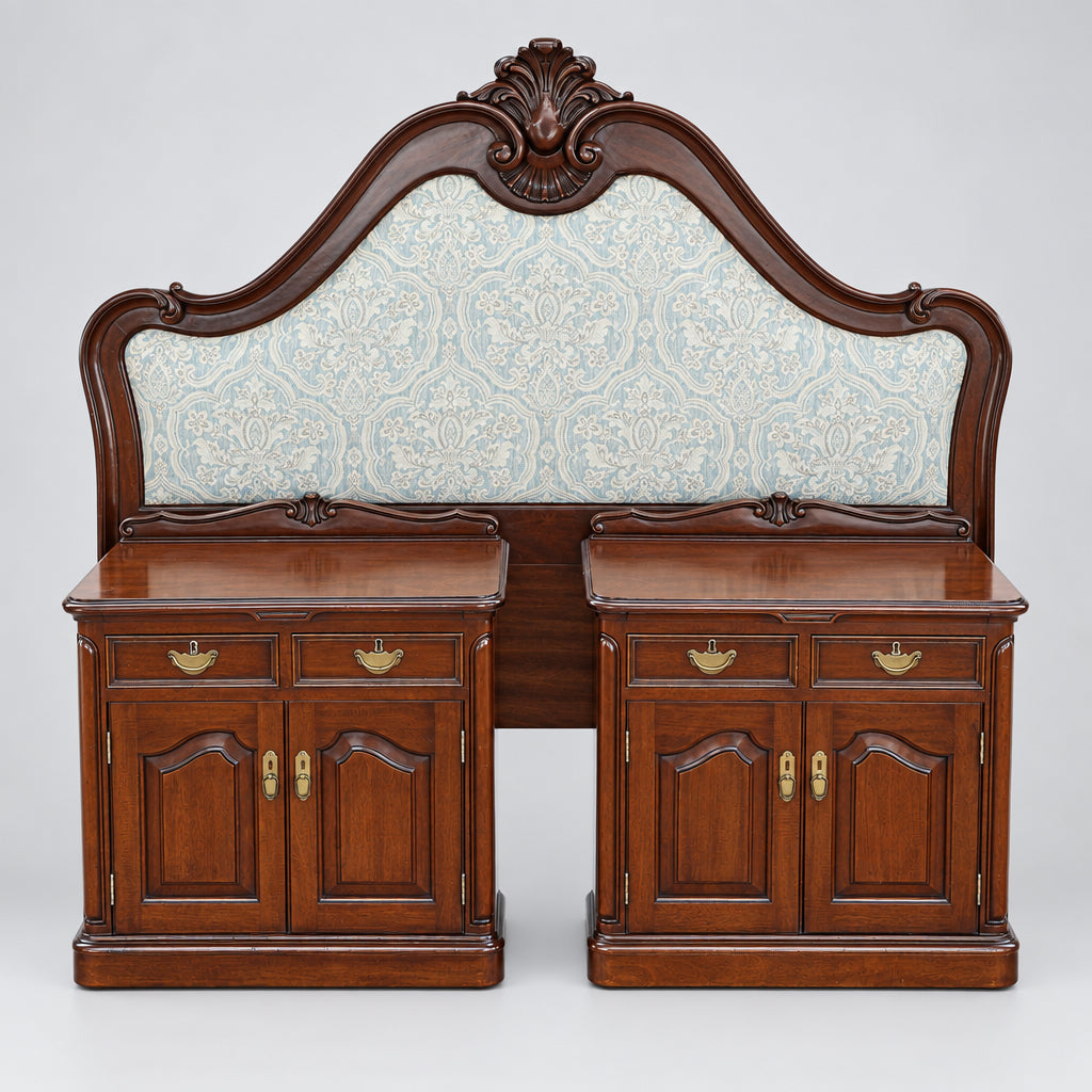 Quality pair of mahogany bedside Pedestals and queen- size Headboard