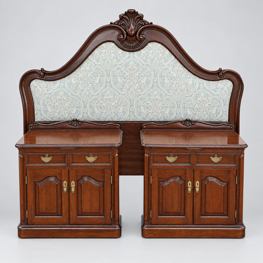 Quality pair of mahogany bedside Pedestals and queen- size Headboard