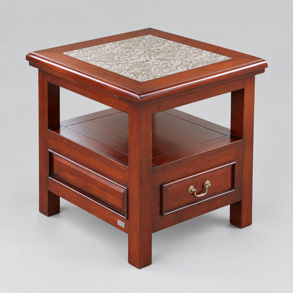 Stunning pair of House & Haven mahogany Side/Lamp Tables with paisley pressed leather top
