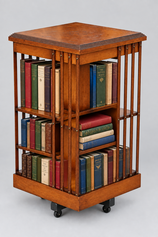 Edwardian maple and mahogany Revolving Bookcase