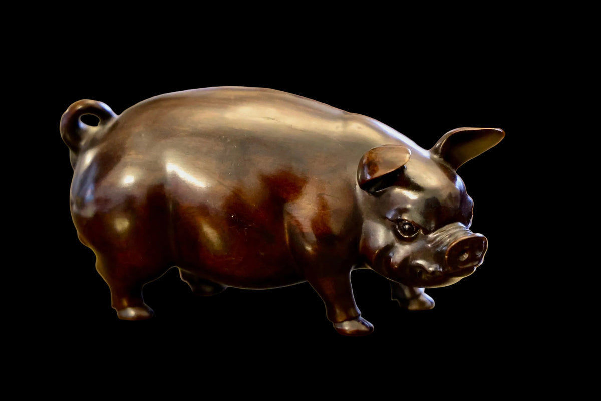 Beautiful pair of Japanese Shōwa period hand-carved hardwood 'Shogi' Boars, mid to late 20th century