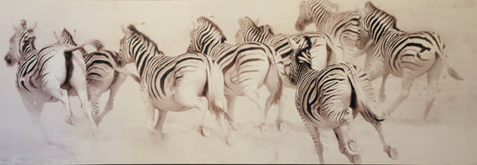 Large Print on Canvas - "Zebra Stampede in a Cloud of Dust : Etosha" by photographer Johan Swanepoel